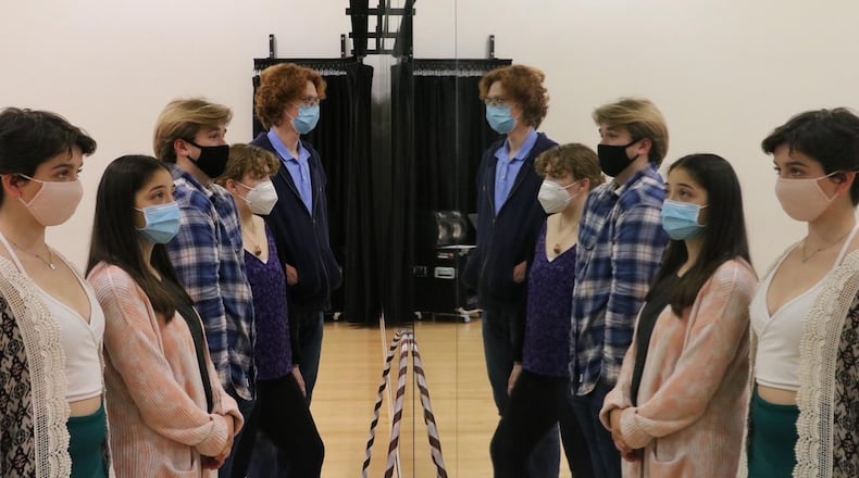 Front to Back: Annika Whetstone (Theresa), Andrea Gutierrez (Lauren), Branden Fisher (Schultz), Mady McCabe (Marty) and Mikey Fried (James) in Wright State's production of "Circle Mirror Transformation."