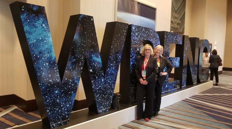 Shelly Heller (front) and April Pollock, founders and owners of Tempagenix, which makes disposable temperature monitors that can be worn on one’s forehead and disposed. CONTRIBUTED