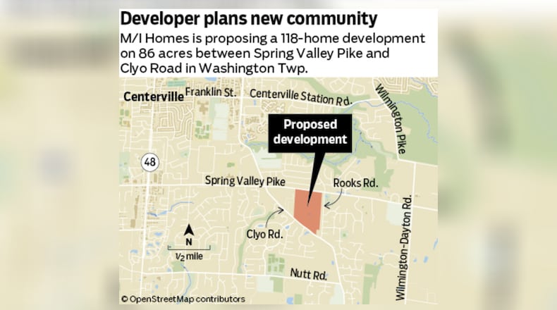 M/I Homes is proposing a 118-home development on 86 acres between Spring Valley Pike and Clyo Road in Washington Twp.
