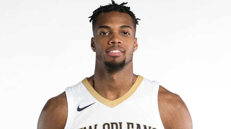 Pelicans' Charles Cooke during their NBA basketball media day in New Orleans, Monday, Sept. 25, 2017. (AP Photo/Doug Parker)