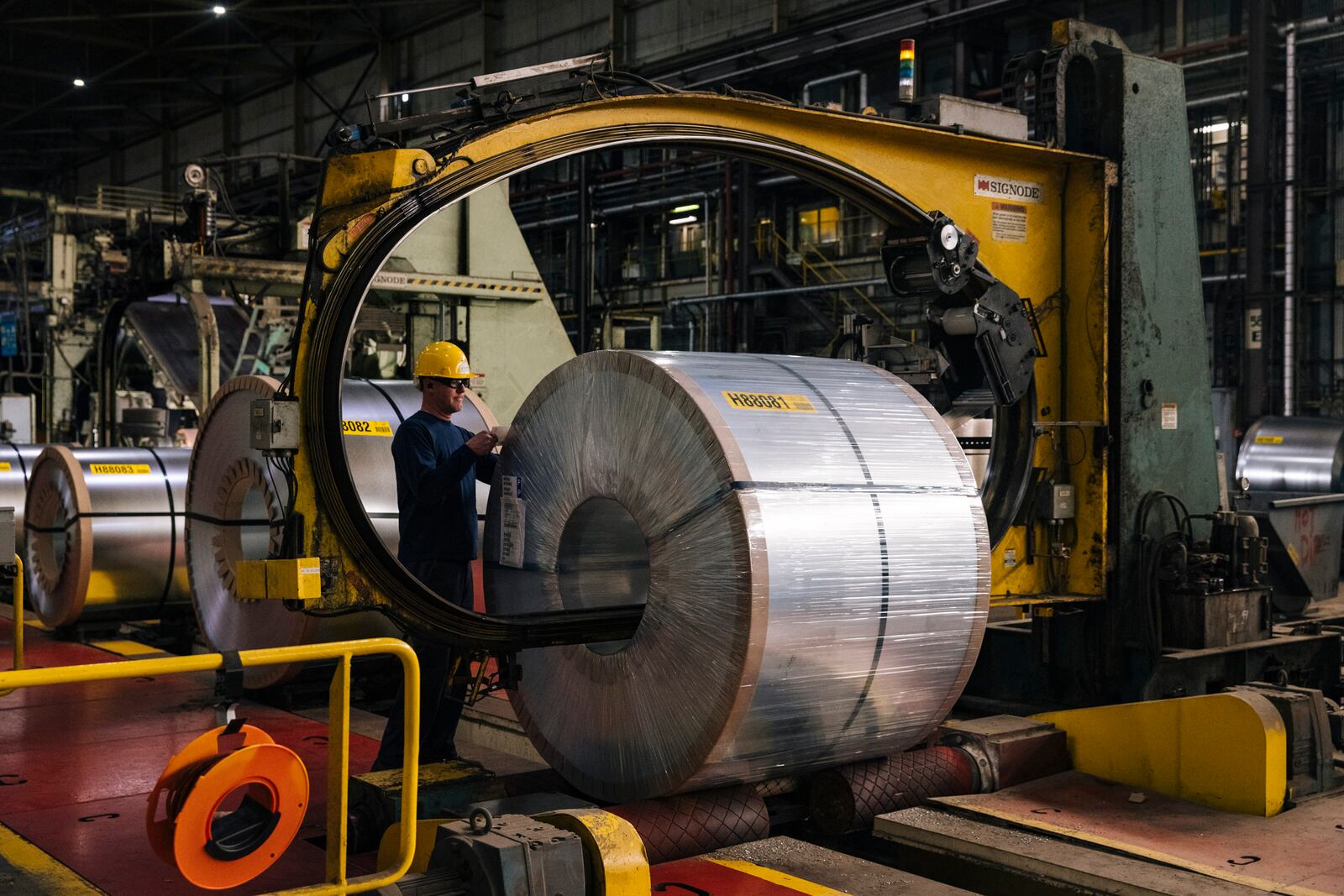 
                        FILE — A roll of steel is packaged and labeled at the Cleveland-Cliffs steel mill in Burns Harbor, Ind. on May 13, 2021. President Donald Trump imposed stiff tariffs on imported steel and aluminum in 2018, and did so again on Monday, Feb. 10, 2025. (Taylor Glascock/The New York Times)
                      