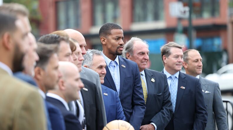 Head coaches pose for a photo at Atlantic 10 Conference Media Day on Thursday, Oct. 13, 2022, at the Barclays Center in Brooklyn, N.Y. David Jablonski/Staff
