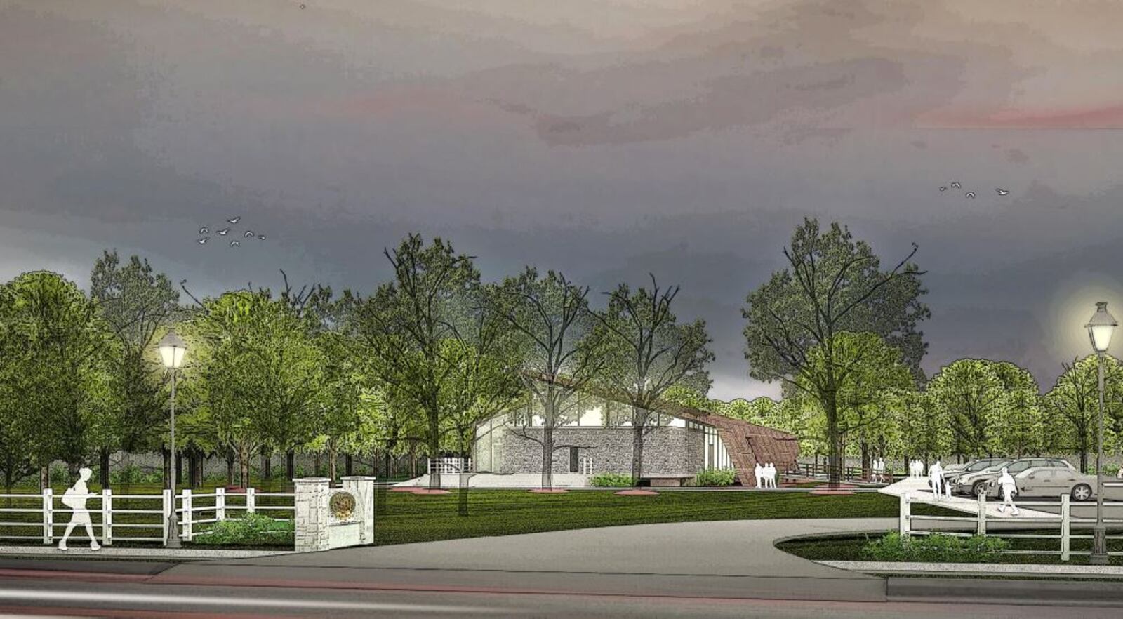 Centerville is seeking funding for Benham’s Grove, a 19th century event center complex and community gathering space located on land settled more than 200 years ago. A recently submitted concept plan shows a preliminary design for a new event center at the site via exterior and interior illustrations. It also provides a preliminary site plan and a floor plan for the center, showing main event space, outdoor terrace space, a bridal wing and more. CONTRIBUTED BY LWC INC.