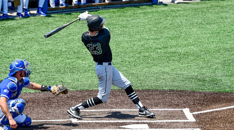 Wright State's Andrew Patrick hit a home run in the fifth inning against Indiana State in an NCAA regional game in Terre Haute, Ind. Wright State Athletics photo