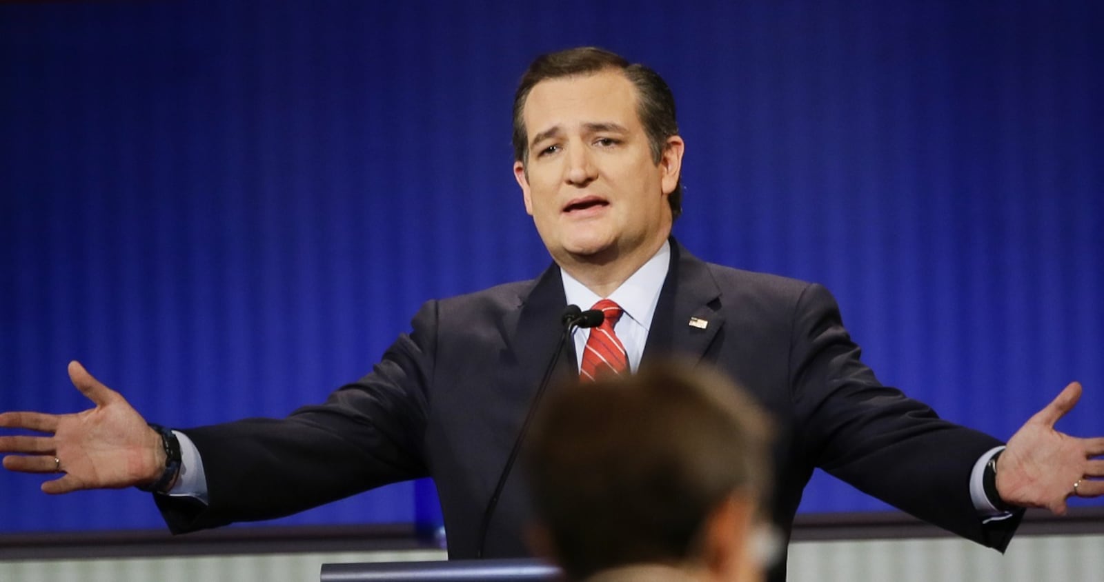 Republican presidential candidate Sen. Ted Cruz, R-Texas, answers a question during a Republican presidential primary debate, Thursday, Jan. 28, 2016, in Des Moines, Iowa. (AP Photo/Charlie Neibergall)