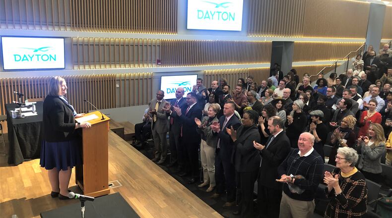Dayton Mayor Nan Whaley on Wednesday gave her seventh State of the City address at the Dayton Metro Library. CORNELIUS FROLIK / STAFF