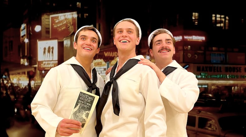 Left to right: Ben Ohnemus (Chip), Tanner Gleeson (Gabey) and John Cuozzo (Ozzie) in Wright State University's production of "On the Town." PHOTO BY WRIGHT STATE THEATRE