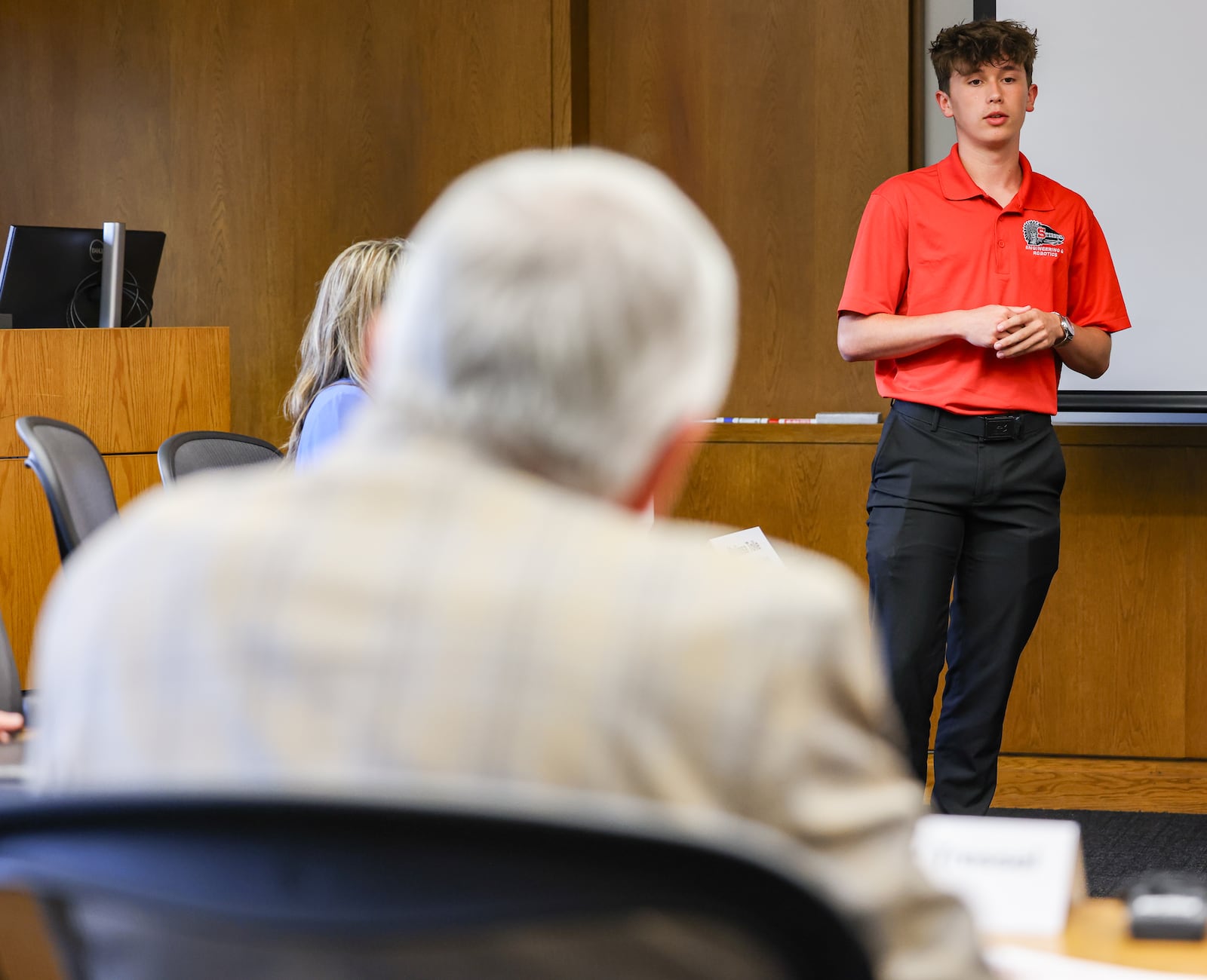 Stebbins High School senior Liam Simpson speaks during a roundtable discussion at Sinclair Conference Center on Tuesday. Simpson talked about his expierence taking Sinclair Community College courses while a student at Stebbins during a visit by Lt. Gov. Jim Tressel. BRYANT BILLING / STAFF