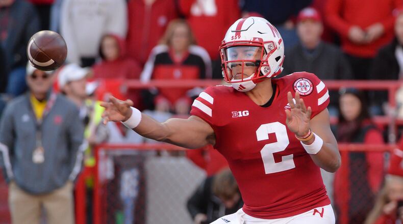LINCOLN, NE - OCTOBER 20: Quarterback Adrian Martinez #2 of the Nebraska Cornhuskers passes against the Minnesota Golden Gophers in the second half at Memorial Stadium on October 20, 2018 in Lincoln, Nebraska. (Photo by Steven Branscombe/Getty Images)