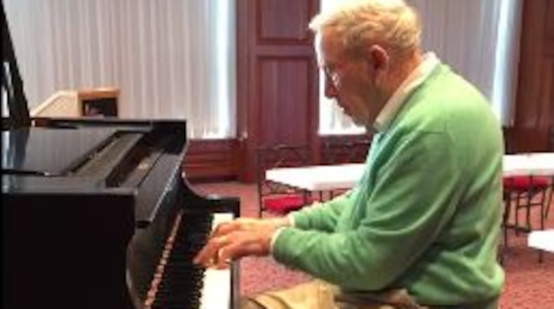 Dave Belew of Hamilton, Ohio, can't visit his wife, Marge, of 67 years because she lives at a nursing facility. Every night, he plays songs for her on the piano so she can listen over the phone.  CONTRIBUTED