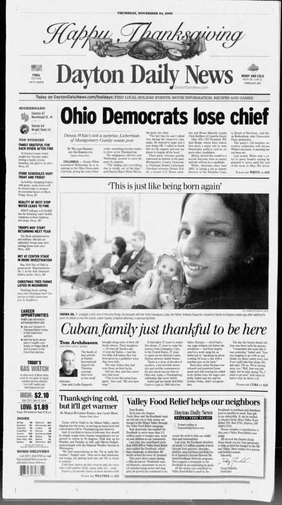 Thanksgiving Day front pages from the Dayton Daily News archives