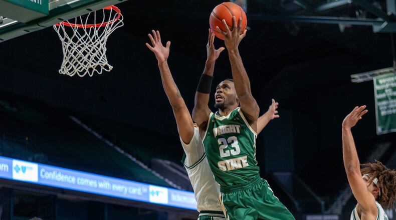 Wright State's Jack Doumbia puts up a shot at Eastern Michigan earlier this season. Wright State Athletics photo