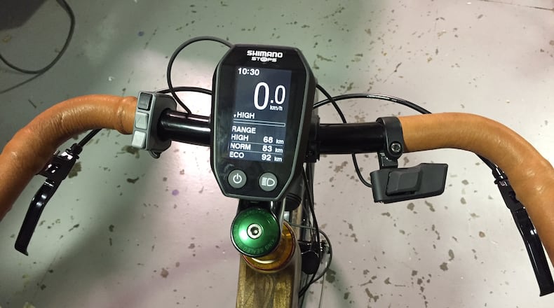 The e-bike can help propel a rider. Cedarville University students helped design the bike.