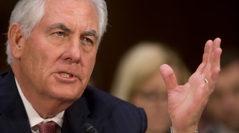 Secretary of State-designate Rex Tillerson testifies on Capitol Hill in Washington, Wednesday, Jan. 11, 2107, at his confirmation hearing before the Senate Foreign Relations Committee. (AP Photo/Steve Helber)