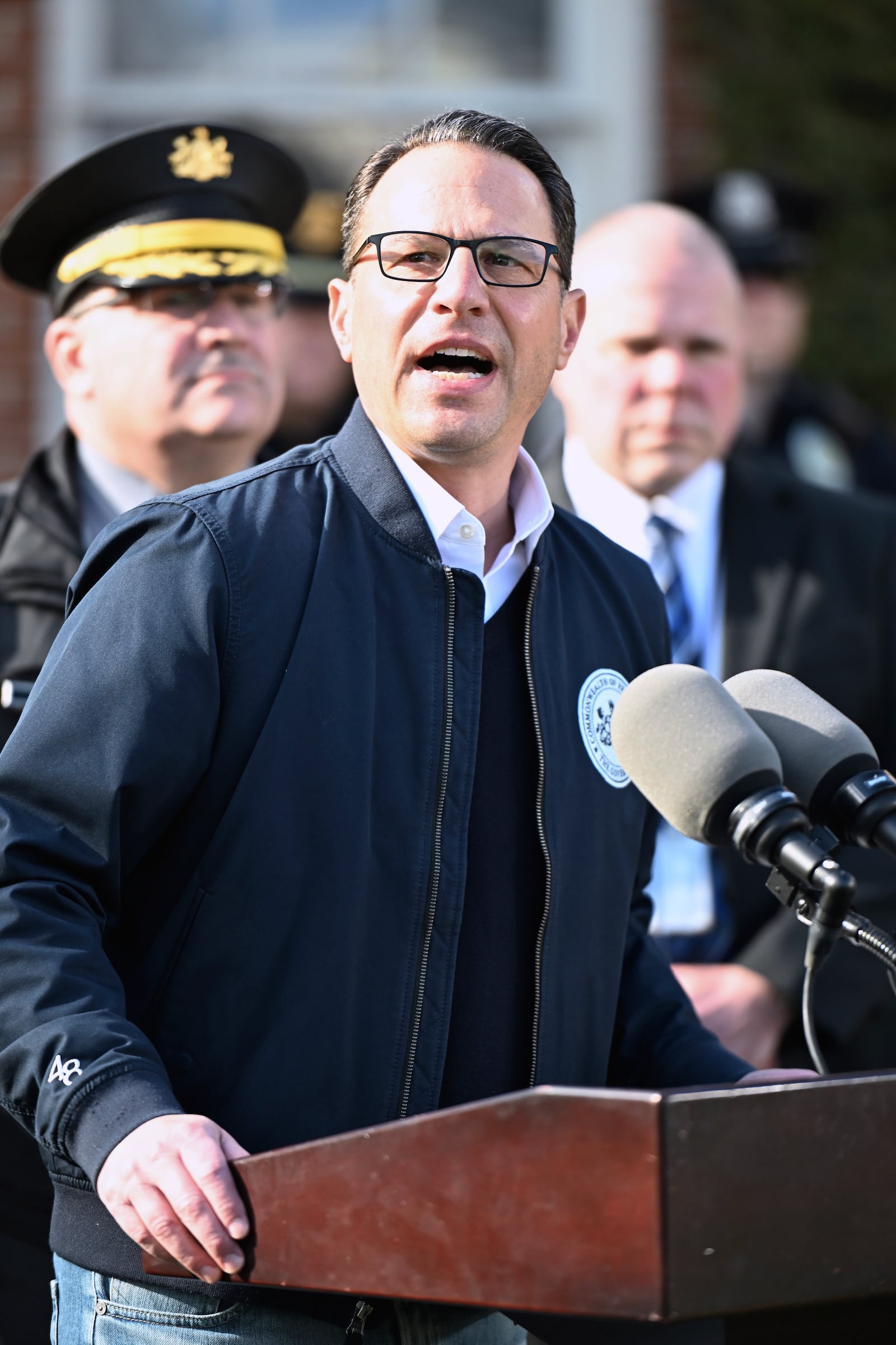 Pennsylvania Gov. Josh Shapiro speaks during a news conference at the governor's official residence about a suspected arson fire that forced him, his family and guests to flee in the middle of the night on the Jewish holiday of Passover, Sunday, April 13, 2025, in Harrisburg, Pa. (AP Photo/Marc Levy)
