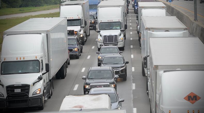 A crash backed up I-70 west for miles due to accident near the state Route 48 exit on Monday, Aug. 9, 2021. MARSHALL GORBY\STAFF