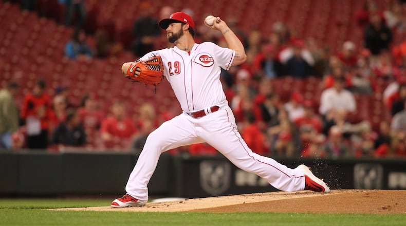 Reds starter Brandon Finnegan pitches against the Phillies on Wednesday, April 5, 2017, at Great American Ball Park in Cincinnati. David Jablonski/Staff