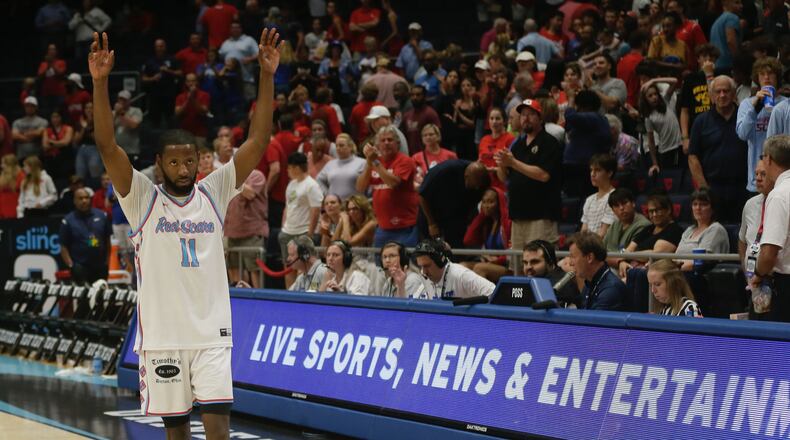 Red Scare's Scoochie Smith leaves the court after a loss to Blue Collar U in the semifinals of The Basketball Tournament on Saturday, July 30, 2022, at UD Arena. David Jablonski/Staff