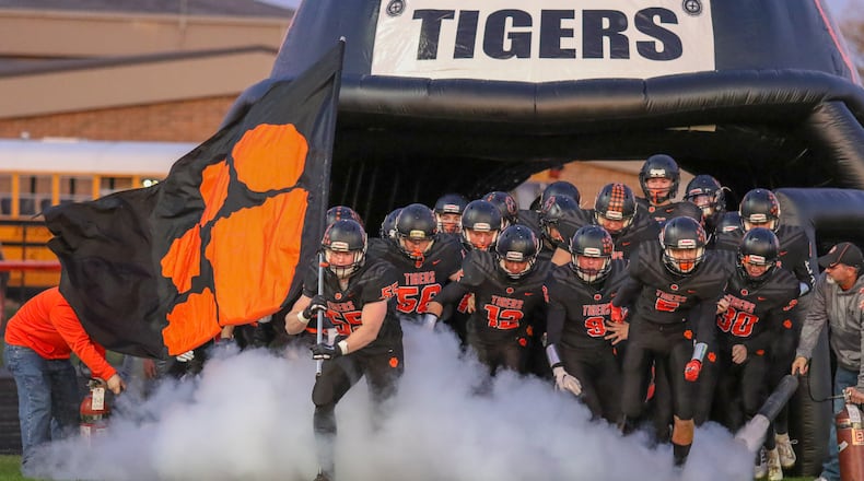 West Liberty-Salem players take the field before Friday night’s game vs. West Jefferson. Michael Cooper/CONTRIBUTED