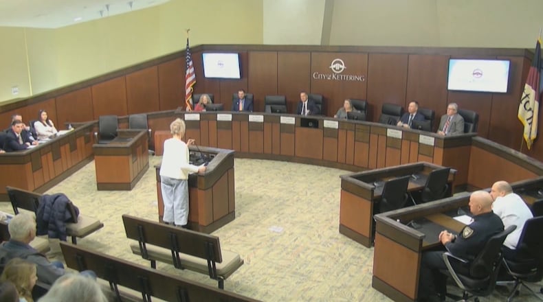 Sue Sutton, of Kettering, speaks at the Feb. 10, 2026 Kettering City Council meeting about concerns over federal immigration enforcement. CONTRIBUTED