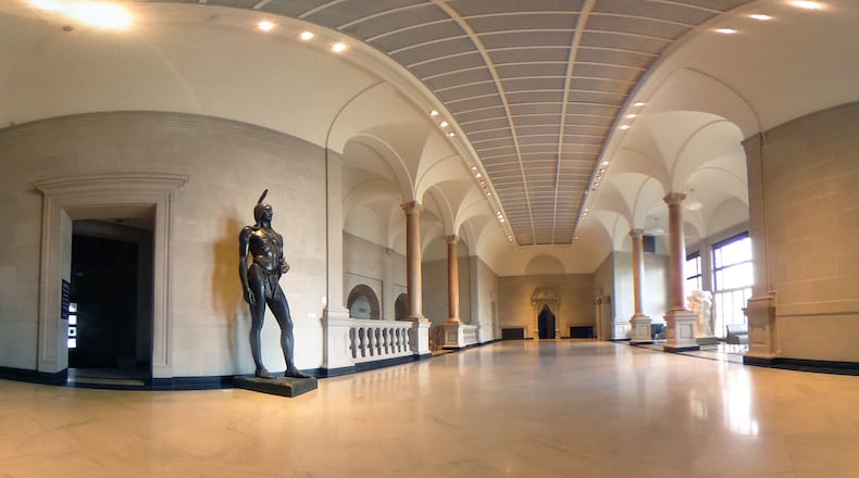 Chief Massasoit watches over the Great Hall at the Dayton Art Institute.  TY GREENLEES / STAFF