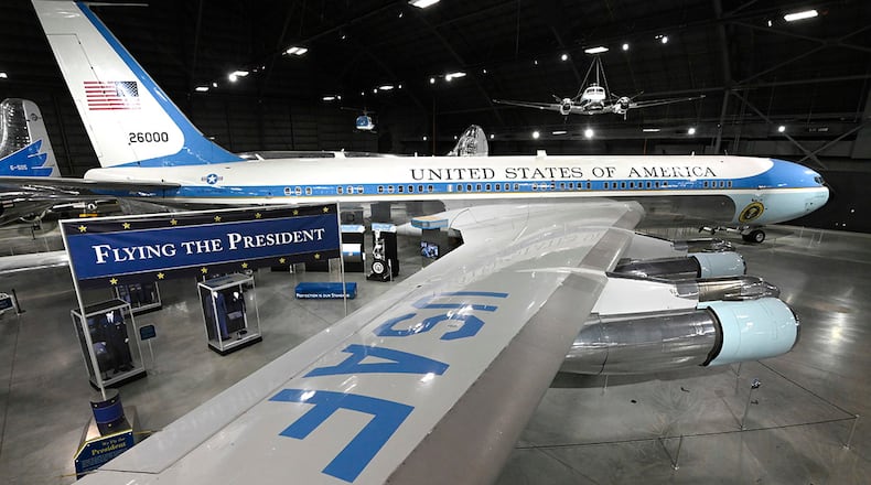The Flying the President exhibit is in the Presidential Gallery of the National Museum of the U.S. Air Force. The museum was the recipient of the Air Force Heritage Award from the Department of the Air Force History and Museums Program for the exhibit. U.S. AIR FORCE PHOTO/TY GREENLEES