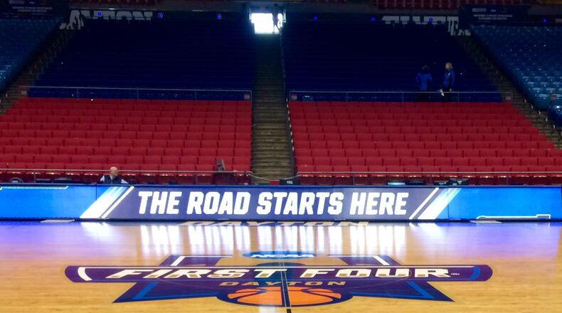 Center court at University of Dayton Arena for the annual First Four of the NCAA tournament.