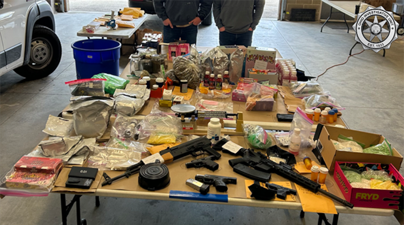 A drug bust in Xenia conducted by three different Ohio law enforcement agencies resulted in the seizure of guns, ammo, and more than 10,000 Xanax pills. CONTRIBUTED