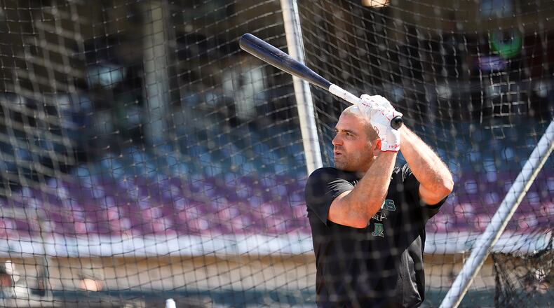 Joey Votto takes batting practice for the Dayton Dragons at Day Air Ballpark on Tuesday, May 17, 2022. Nick Falzerano/CONTRIBUTED