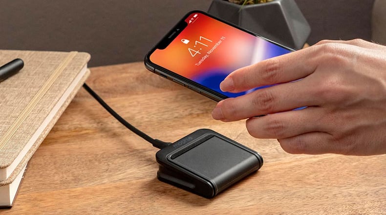 Mophie’s charge stream pad mini delivers 5w of wireless charging and is compatible with Apple, Samsung, and other Qi-enabled smartphones. (Handout/TNS)