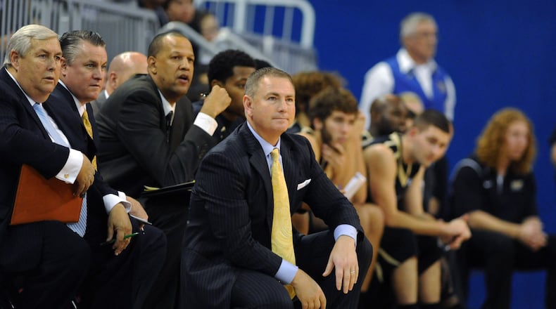 Coach Donnie Jones of the Central Florida Knights directs play against the Florida Gators on Nov. 23, 2012 at Stephen C. O’Connell Center in Gainesville, Florida. (Photo by Al Messerschmidt/Getty Images)