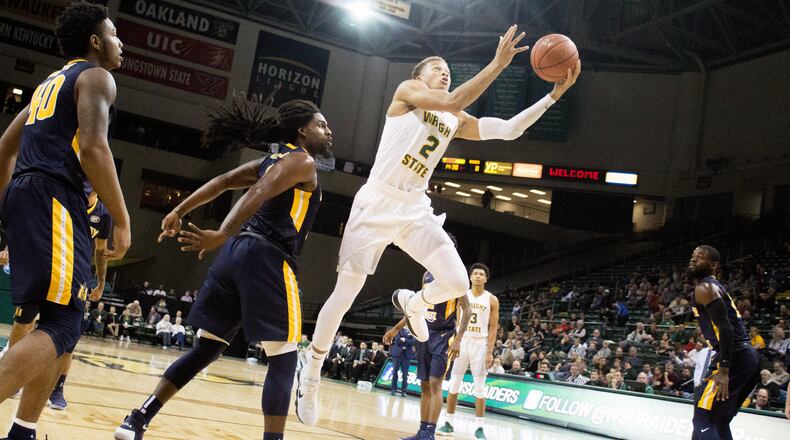 Wright State’s Everett Winchester goes up for a bucket against Murray State on Nov. 18, 2017, at the Nutter Center. ALLISON RODRIGUEZ/CONTRIBUTED