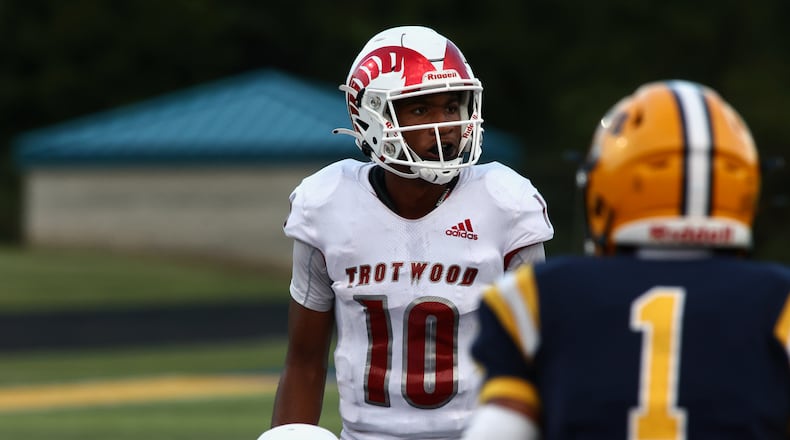 Trotwood-Madison's Timothy Carpenter lines up for a play against Springfield on Friday, Sept. 2, 2022, in Springfield. David Jablonski/Staff