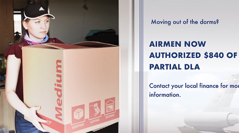 A recent modification to the joint travel regulation now allows Airmen directed to move out of government quarters to receive a partial dislocation allowance of $840. U.S. AIR FORCE GRAPHIC