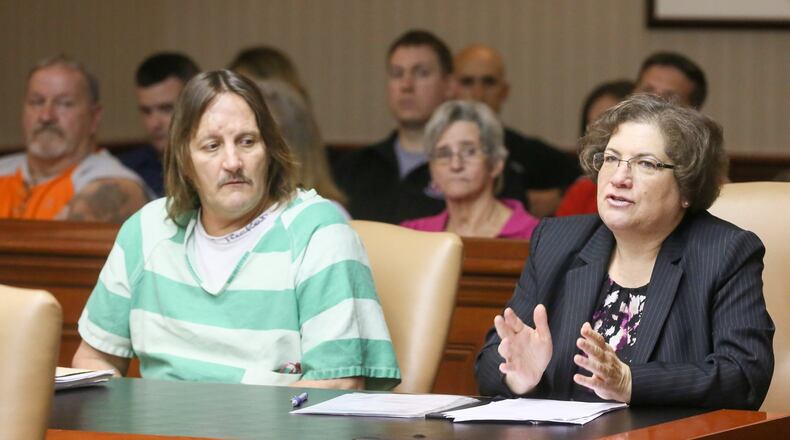 William “Billy” Tucker, charged with setting fire to the house where Hamilton firefighter Patrick Wolterman died, appeared with his attorney Tamera Sack, for a motion hearing before Judge Greg Stephens, Monday, Apr. 24, 2017. GREG LYNCH / STAFF