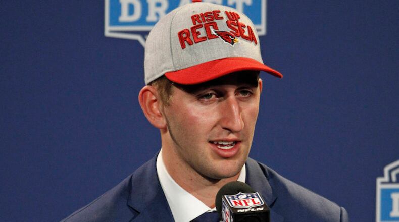 The 10th pick in the NFL draft by the Arizona Cardinals, UCLA quarterback Josh Rosen addresses the media during the draft at AT&T Stadium in Arlington, Texas, on April 26, 2018. (Paul Moseley/Fort Worth Star-Telegram/TNS)