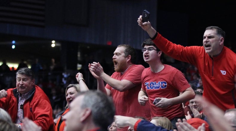 Dayton fans cheer during a game against Virginia Commonwealth on Friday, Jan. 12, 2018, at UD Arena. David Jablonski/Staff