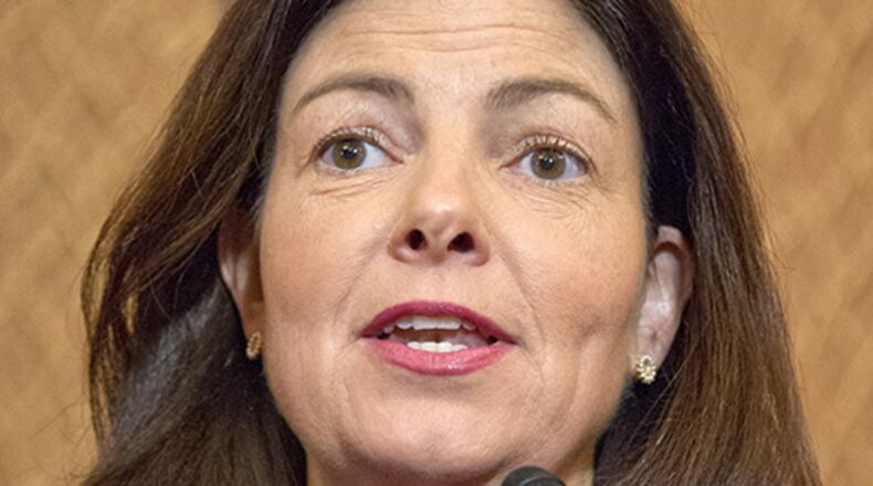 U.S. Senator Kelly Ayotte (R. New Hampshire) makes remarks at a press conference calling on the U.S. Senate to pass the "Campus Accountability and Safety Act" in the US Capitol in Washington, D.C. Some Republicans such as Ayotte and Pennsylvania's Pat Toomey are running ahead of Trump and polling competitively against their Democratic rivals.