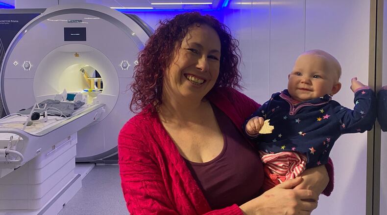 In this undated photo, Baby Blaise attends her 9-month Foundcog scan with her mother Mary at Trinity College Institute of Neuroscience in Dublin, Ireland. (Cusack Lab via AP)