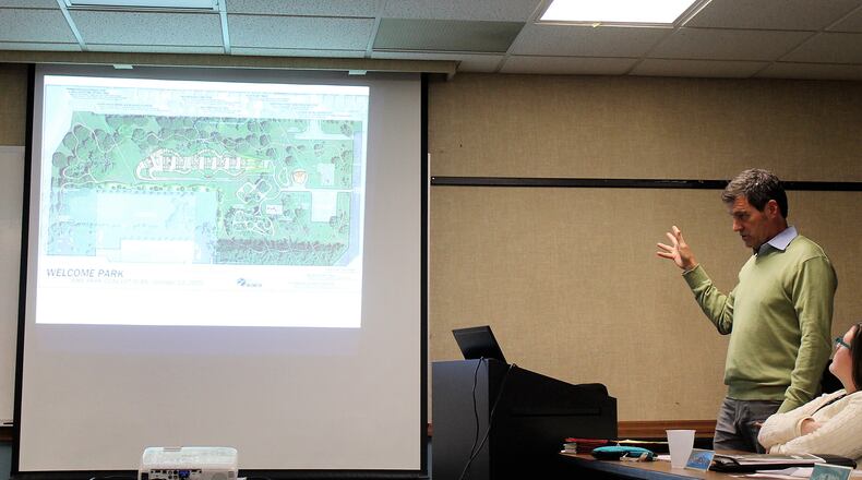 David Treese, VP of law, logistics and technology with Bonbright, discusses expansion plans and creating a bike park at Welcome Park. (Cornelius Frolik/Staff)