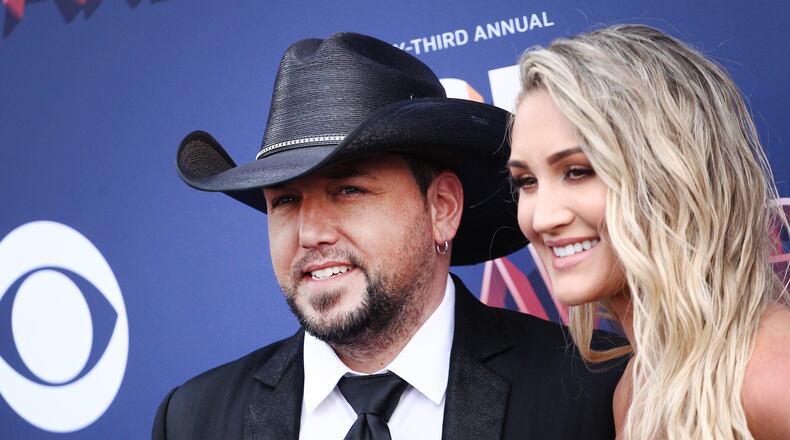 LAS VEGAS, NV - APRIL 15:  Jason Aldean (L) and Brittany Kerr attend the 53rd Academy of Country Music Awards at MGM Grand Garden Arena on April 15, 2018 in Las Vegas, Nevada  (Photo by Tommaso Boddi/Getty Images)