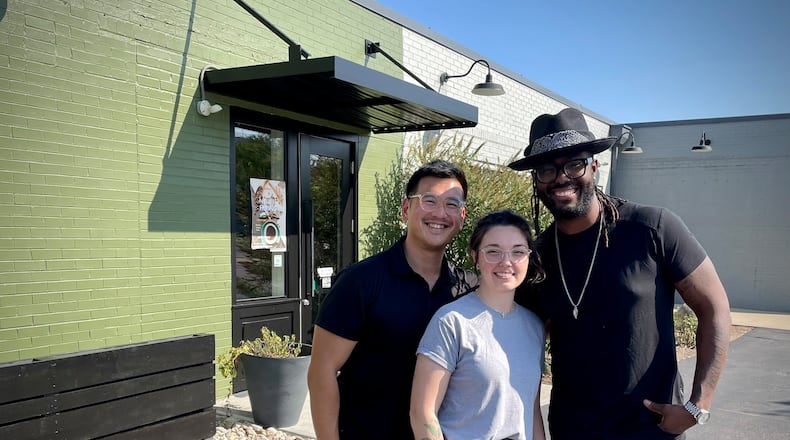 miDDay, a new cafe with coffee and elevated American cuisine, will be located at 800 S. Patterson Blvd. in Dayton next to Old Scratch Pizza. Pictured (left to right) are owners Chris Cheng, Taylor Moberly and Greg Innocent. NATALIE JONES/STAFF