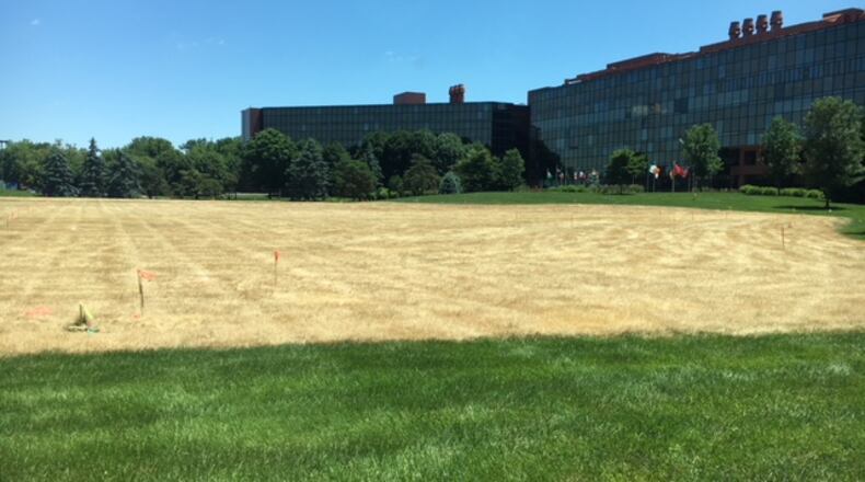 The University of Dayton has begun prepping where thousands of solar panels will be placed on the front lawn of Daniel J. Curran Place at 1700 S. Patterson Blvd. WILL GARBE / STAFF