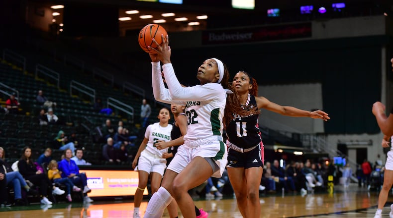 Wright State's Amaya Staton goes up for a shot vs. IU Indy during a game earlier this season at the Nutter Center. Joe Craven/Wright State Athletics