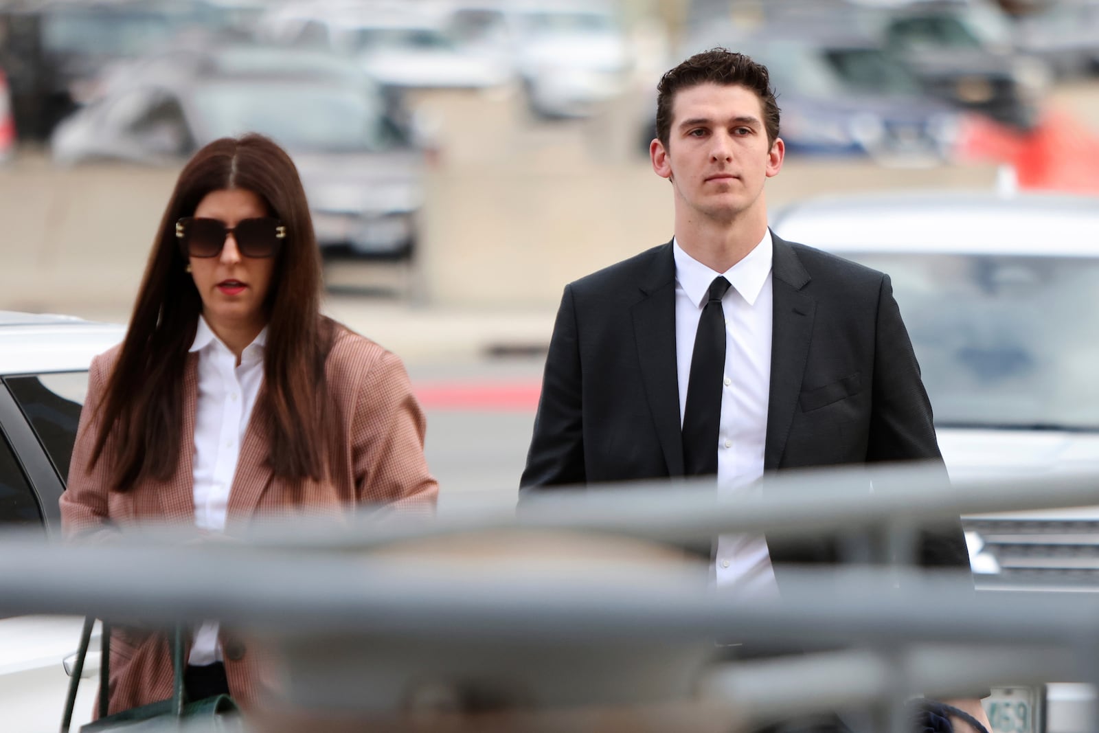 Cal Foote, one of five members of Canada’s 2018 world junior hockey team charged with sexual assault last year for an incident that allegedly took place in June 2018, arrives at the London Courthouse in London, Ontario, Wednesday, April 23, 2025. (Nicole Osborne/The Canadian Press via AP)