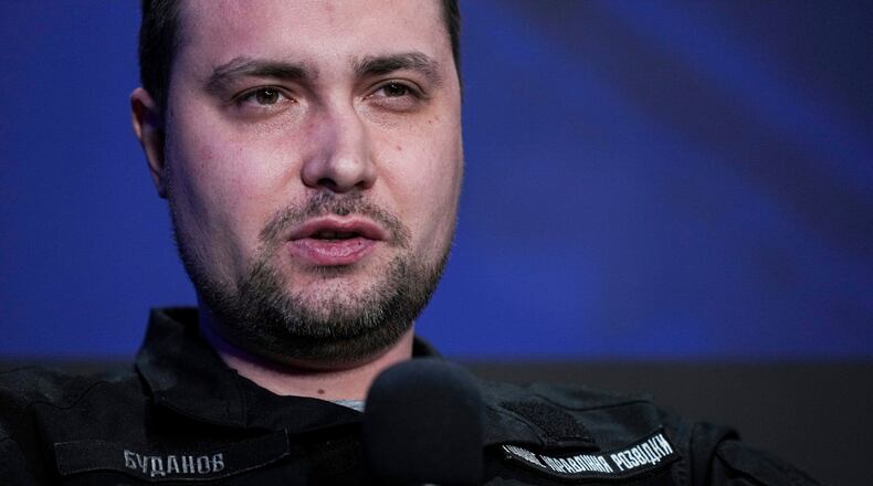 FILE - Ukraine's military intelligence chief Maj. Gen. Kyrylo Budanov speaks during press conference in Kyiv, Ukraine, Feb. 23, 2025. (AP Photo/Evgeniy Maloletka, File)