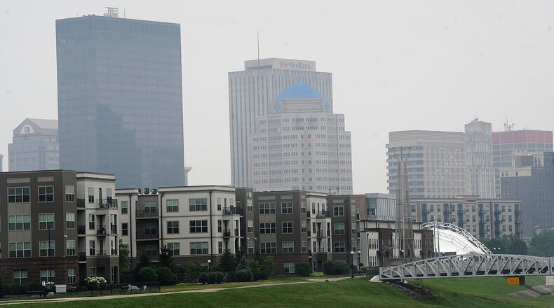 Canadian wildfire smoke comes back to the Miami Valley Tuesday, June 27, 2023. MARSHALL GORBY\STAFF