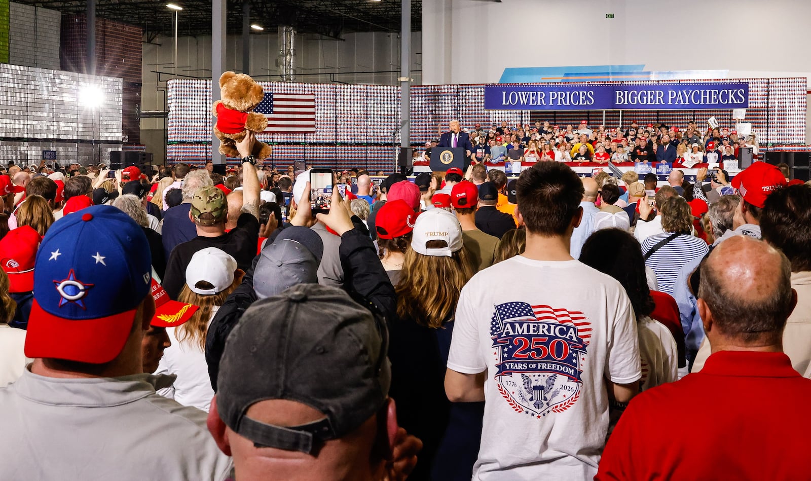 President Donald Trump addresses a crowd at a rally Wednesday, March 11, 2026 at Verst Logistics in Hebron, Kentucky. NICK GRAHAM/STAFF