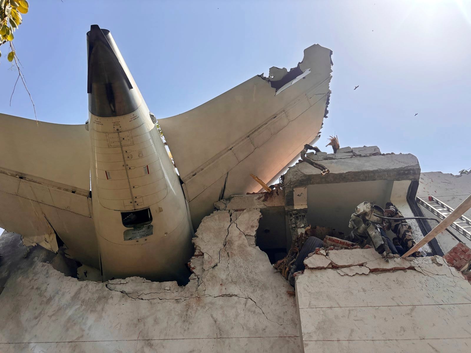 This photo shared on X by India's Central Industrial Security Force (CISF) shows debris of a plane that crashed in the northwestern Indian city of Ahmedabad, in Gujarat state, Thursday, June 12, 2025. (Central Industrial Security Force on X via AP)
