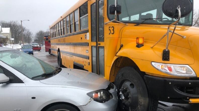 A school bus was involved in a crash in Springfield on High and Light streets Thursday afternoon. STAFF PHOTO / BILL LACKEY
